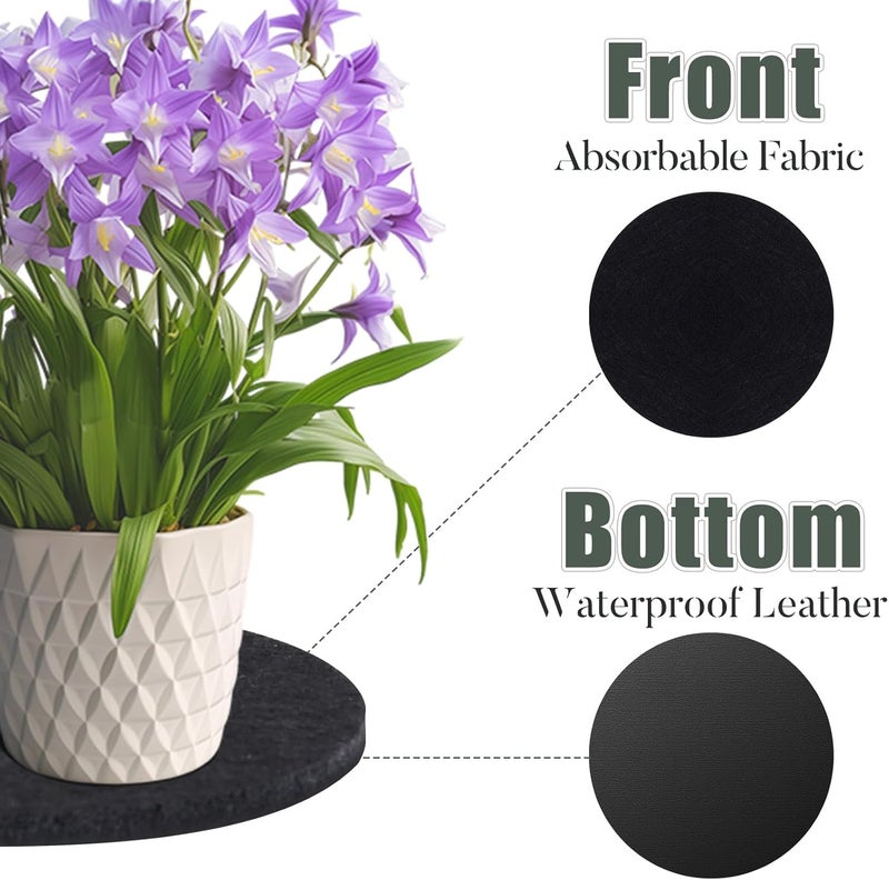 AHFCANG Plant Coaster Mat Reversible(Fabric/Leather),6Pcs Plant Coasters for House Plants Indoor & Outdoor,Household Products Absorbent/Waterproof(6inch) - Image 3